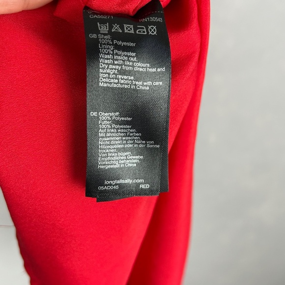 Long Tall Sally size 12 fringe dress red short sleeve chiffon lined side zip - Picture 11 of 13